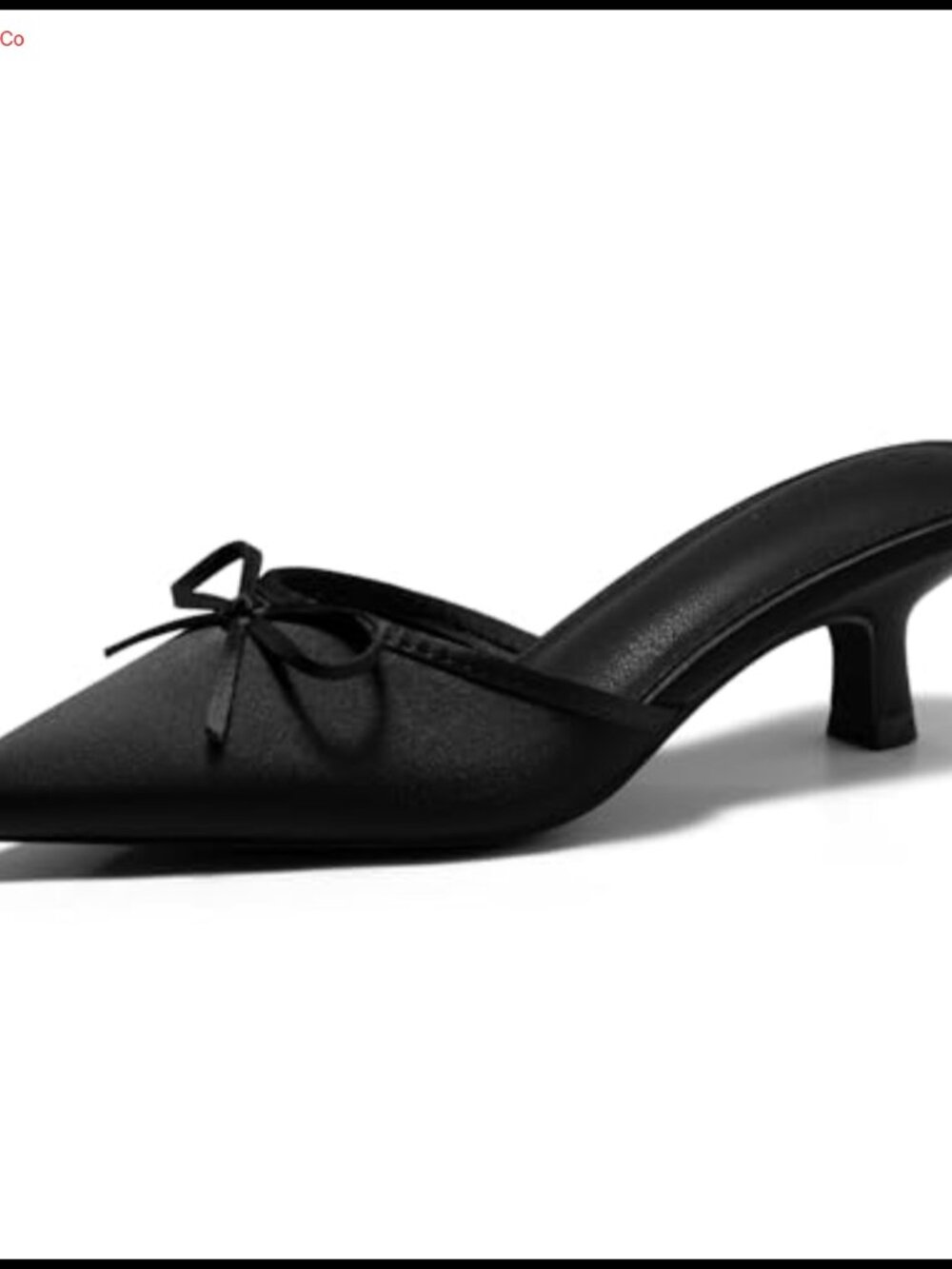Coutgo Women's Satin Kitten Heel Mules Pointed Toe Bow Slip-On Dress Shoes